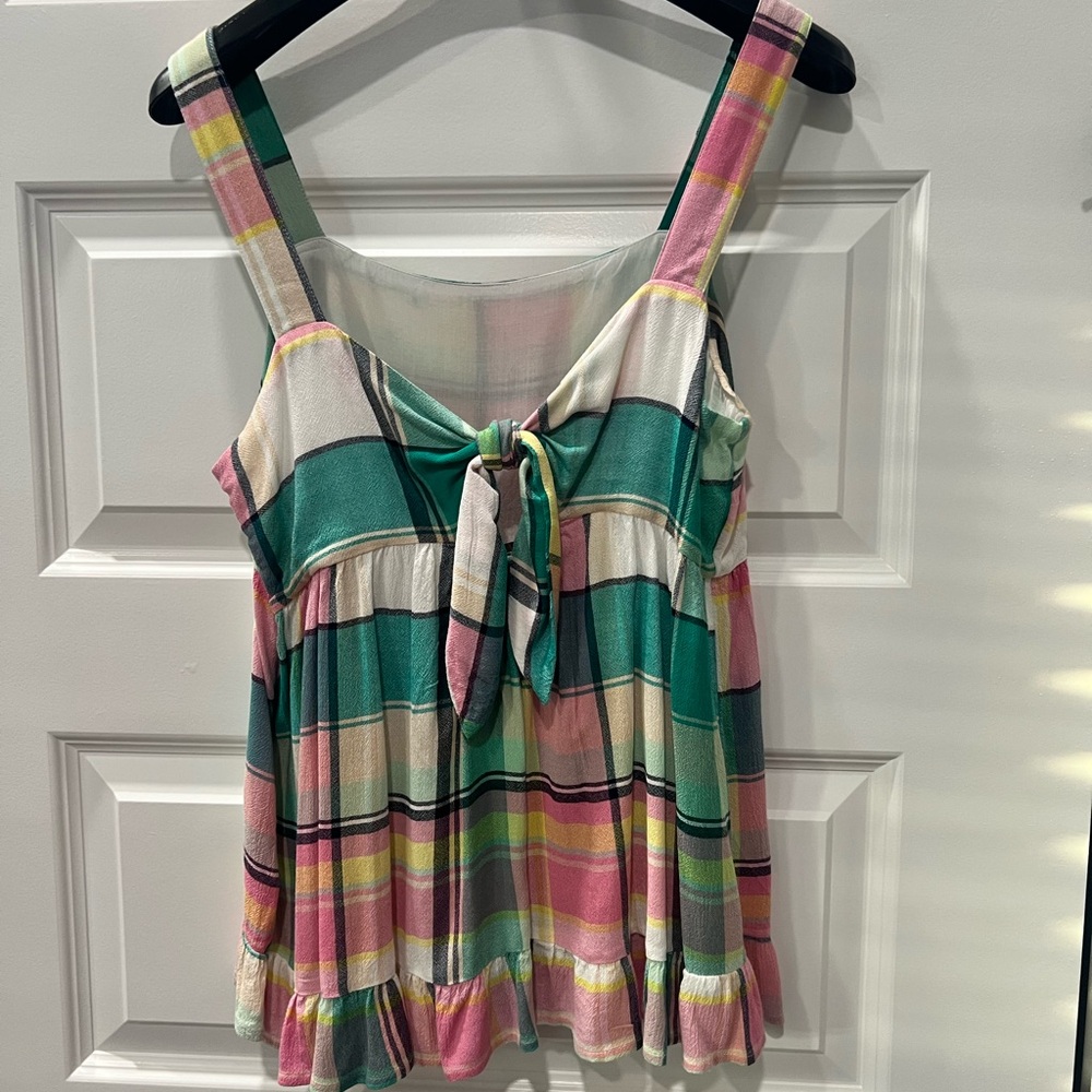 LOFT Plaid Tie Back Peplum Cami Size 8 - Picture 4 of 9